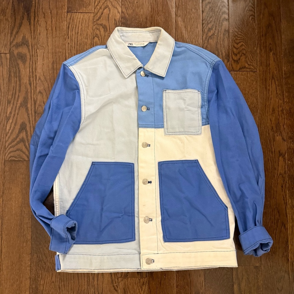 Zara Blue and Cream Patchwork Jacket